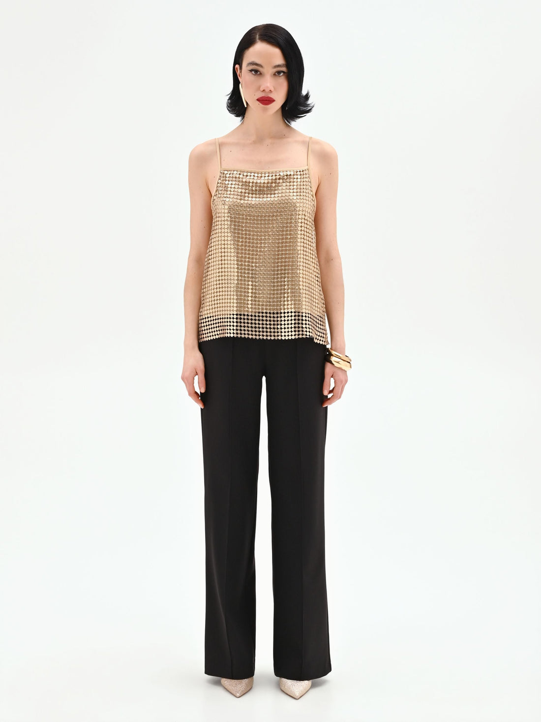 Top oro in maglia di paillettes