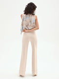 Pantalone a palazzo beige chiaro con risvolto