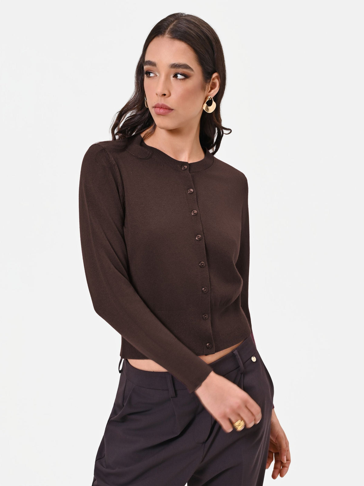 Cardigan in viscosa marrone moro con bottoni