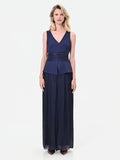 Tuta fluida in raso cangiante blu navy