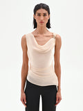 Top beige chiaro drappeggiato in tessuto cangiante
