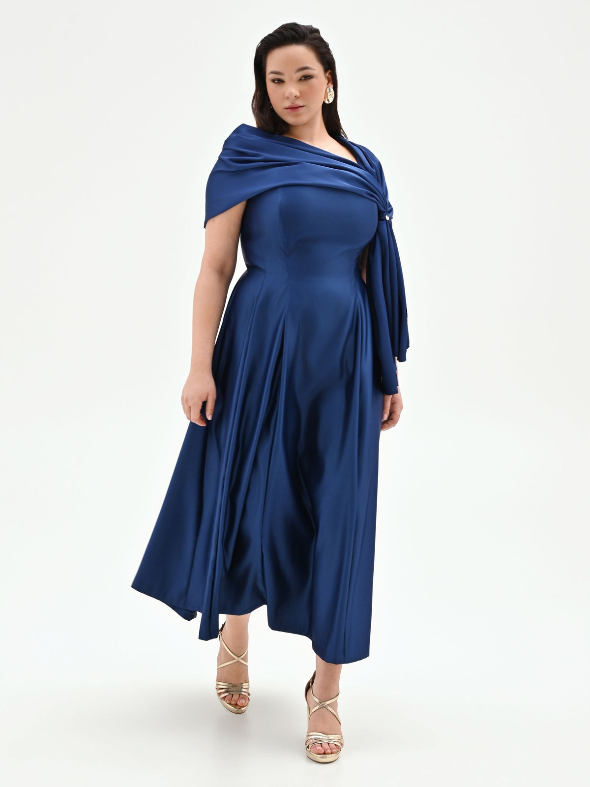 Stola Curvy blu brillante in raso con anello