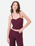 Top crop bordeaux rosso con scollo a cuore