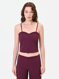 Top crop bordeaux rosso con scollo a cuore