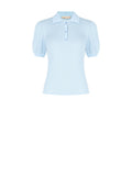 Polo azzurra in maglia a costine