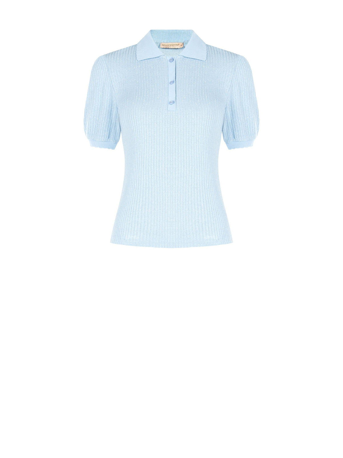 Polo azzurra in maglia a costine