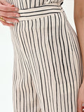 Pantalone in lino panna a palazzo con fantasia a righe