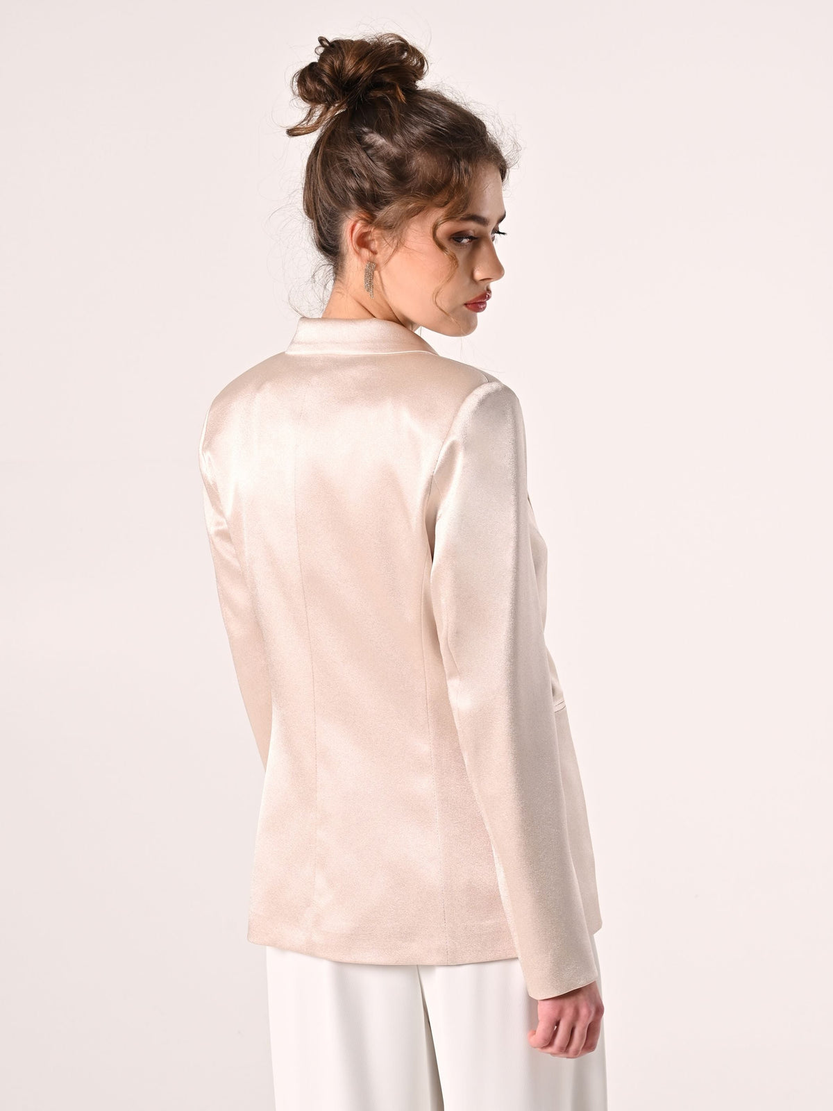 Giacca Monopetto in Raso Strutturato Beige