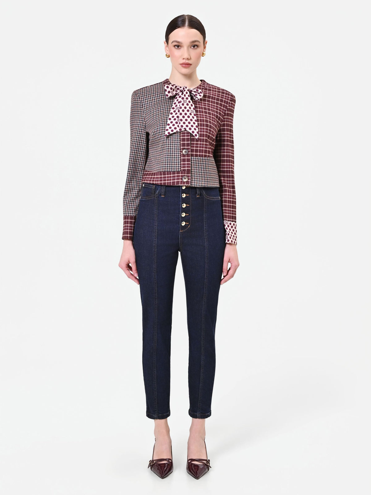 Jeans blu navy a vita alta con bottoni