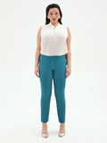 Pantalone Curvy blu ottanio con piega in scuba mano crepe