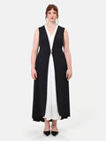 Abito Curvy lungo nero con inserto plissettato a contrasto