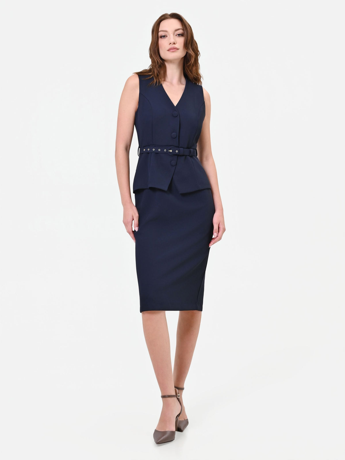 Abito midi blu navy effetto due pezzi