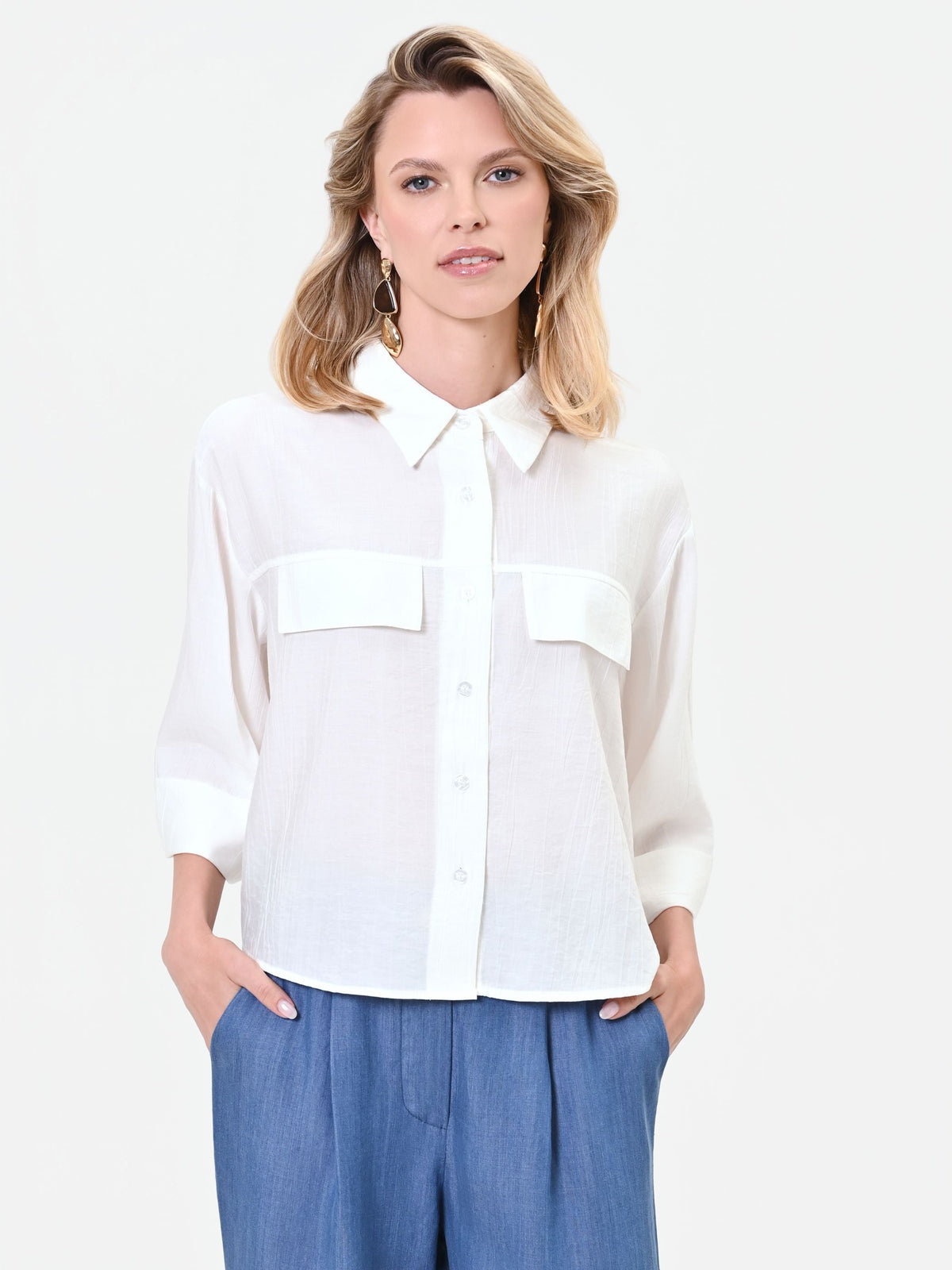 Camicia boxy bianca con tasche