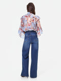 Jeans blu a vita alta con cintura gamba ampia