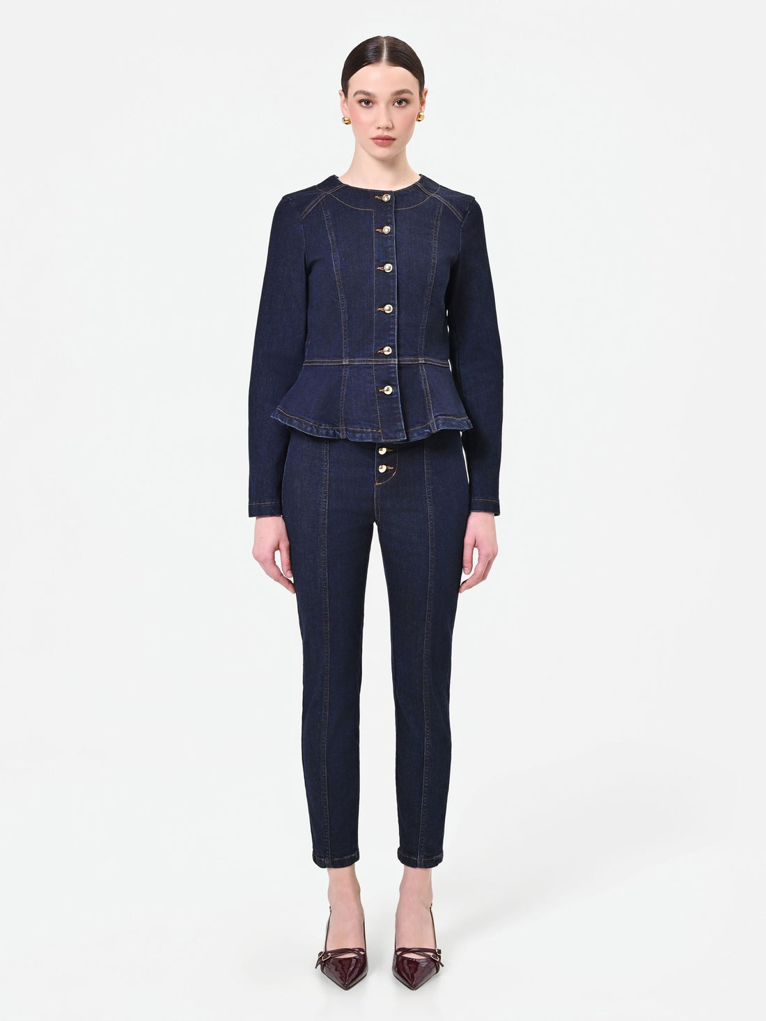 Giacca in denim blu navy con baschina