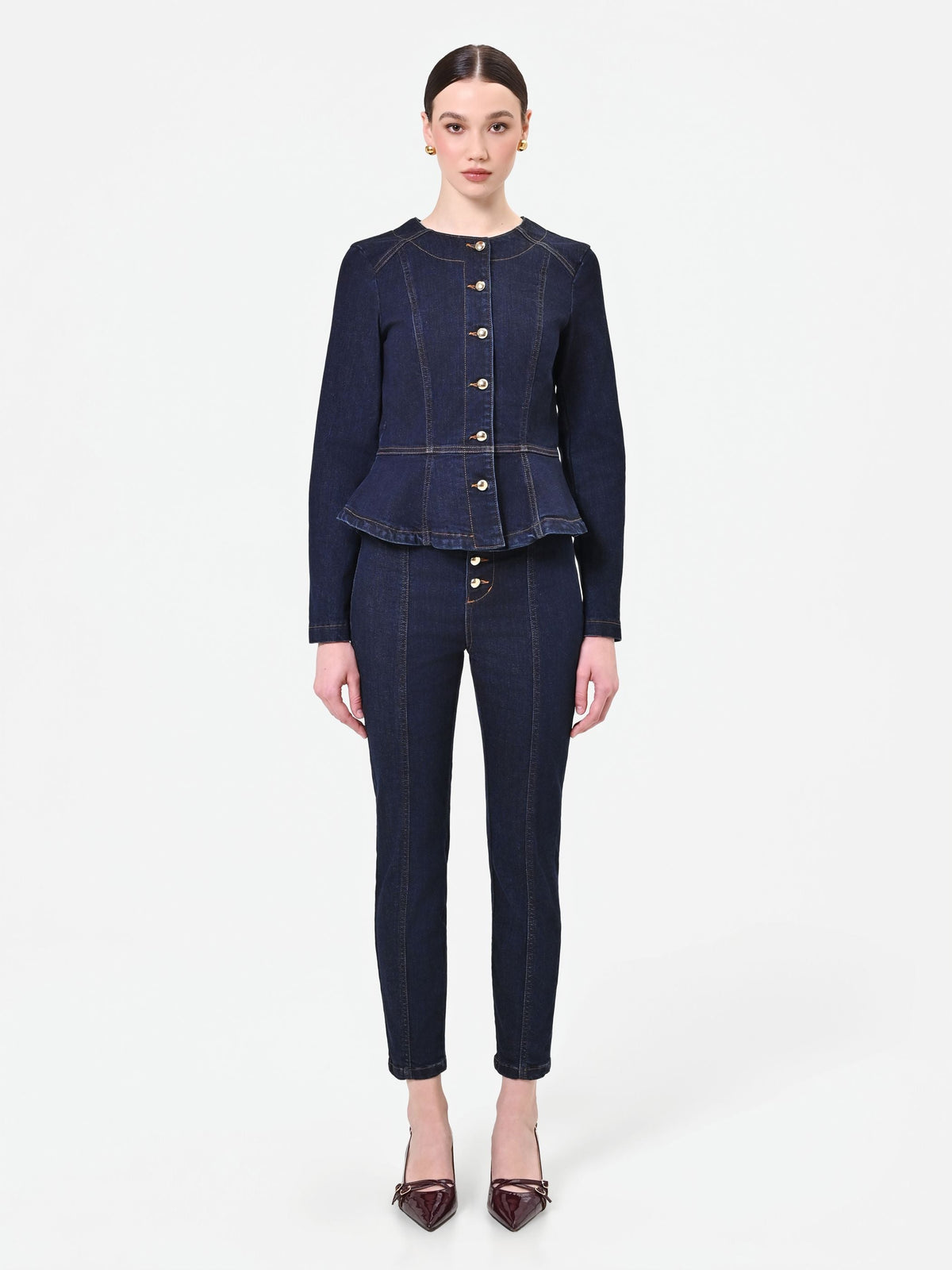 Giacca in denim blu navy con baschina
