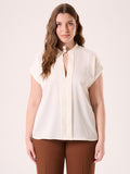 Blusa Curvy con Collo alla Coreana Bianca