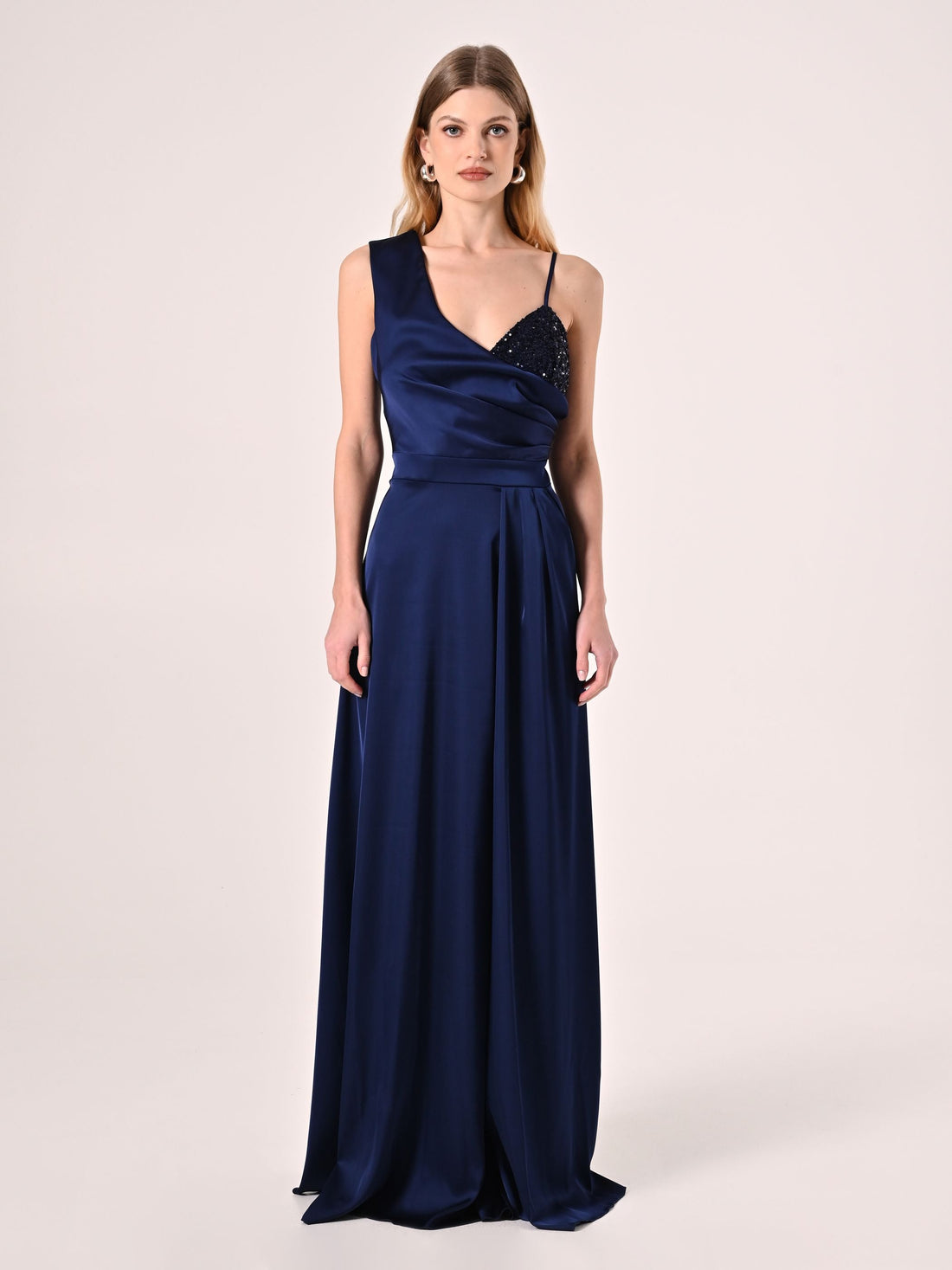 Abito Lungo Blu con dettaglio Paillettes