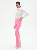 Pantalone rosa mid flared a vita alta con piega stirata