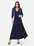 Abito lungo blu navy con drappeggio in vita