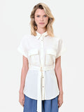 Camicia utility a maniche corte bianco panna