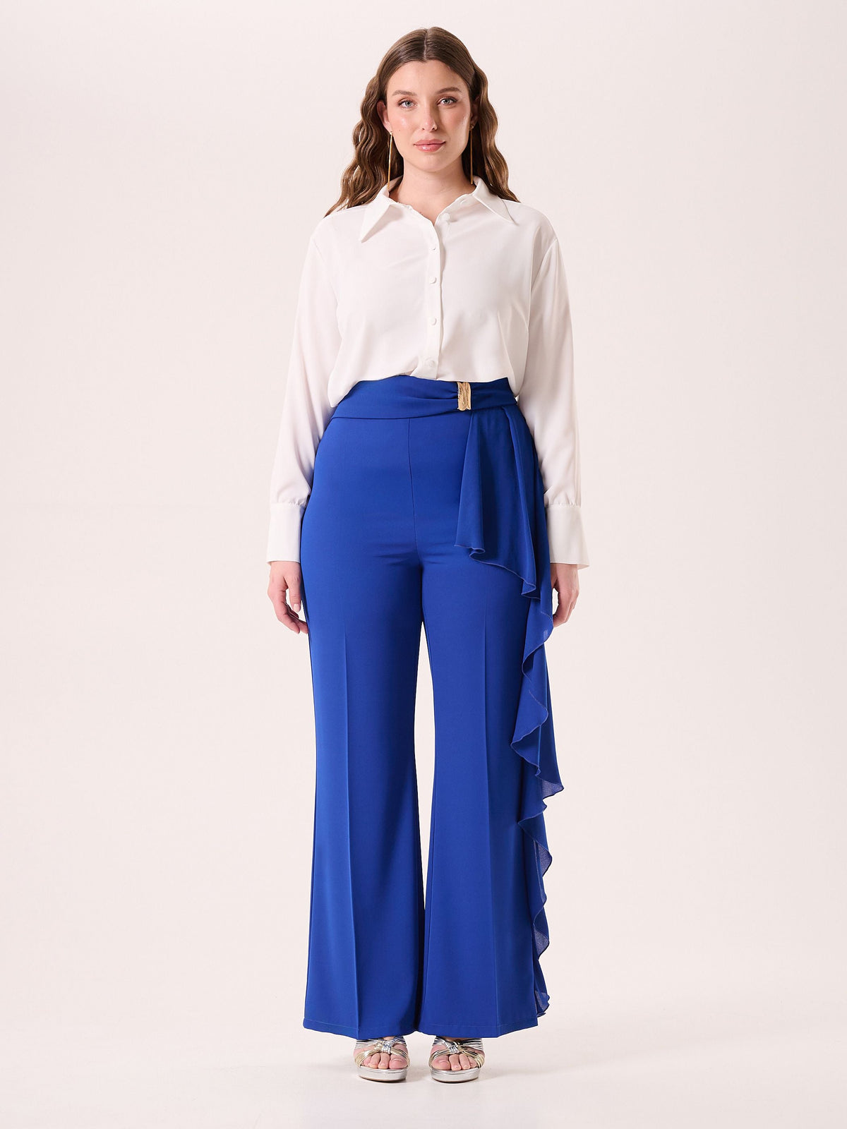 Pantaloni Curvy Blu Cina con decoro Gioiello