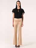 Pantaloni in Raso di Viscosa Beige Scuro
