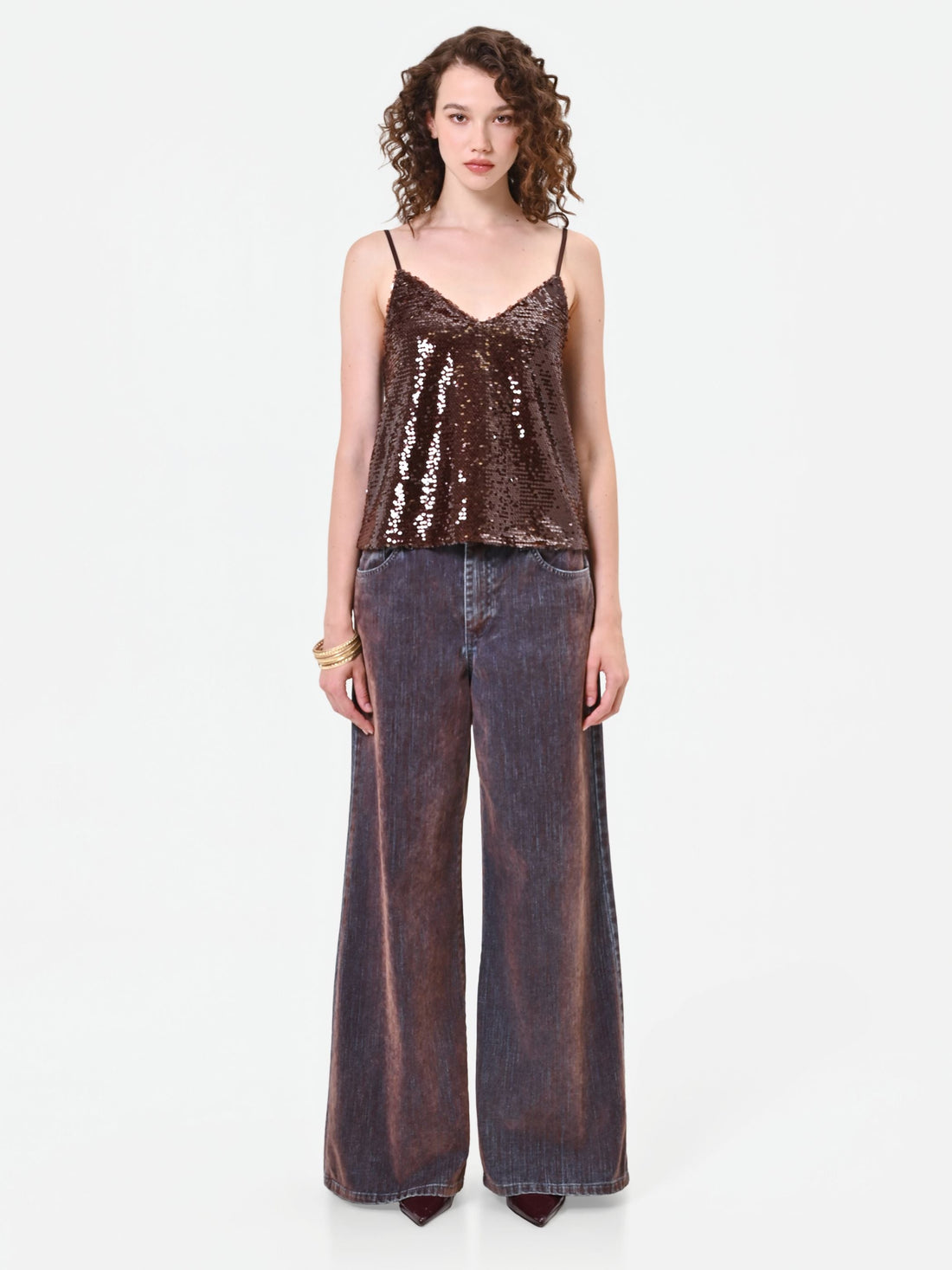Top in paillettes moro marrone