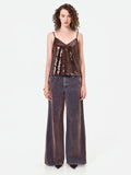 Top in paillettes moro marrone