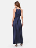 Abito lungo blu navy con scollo all'americana