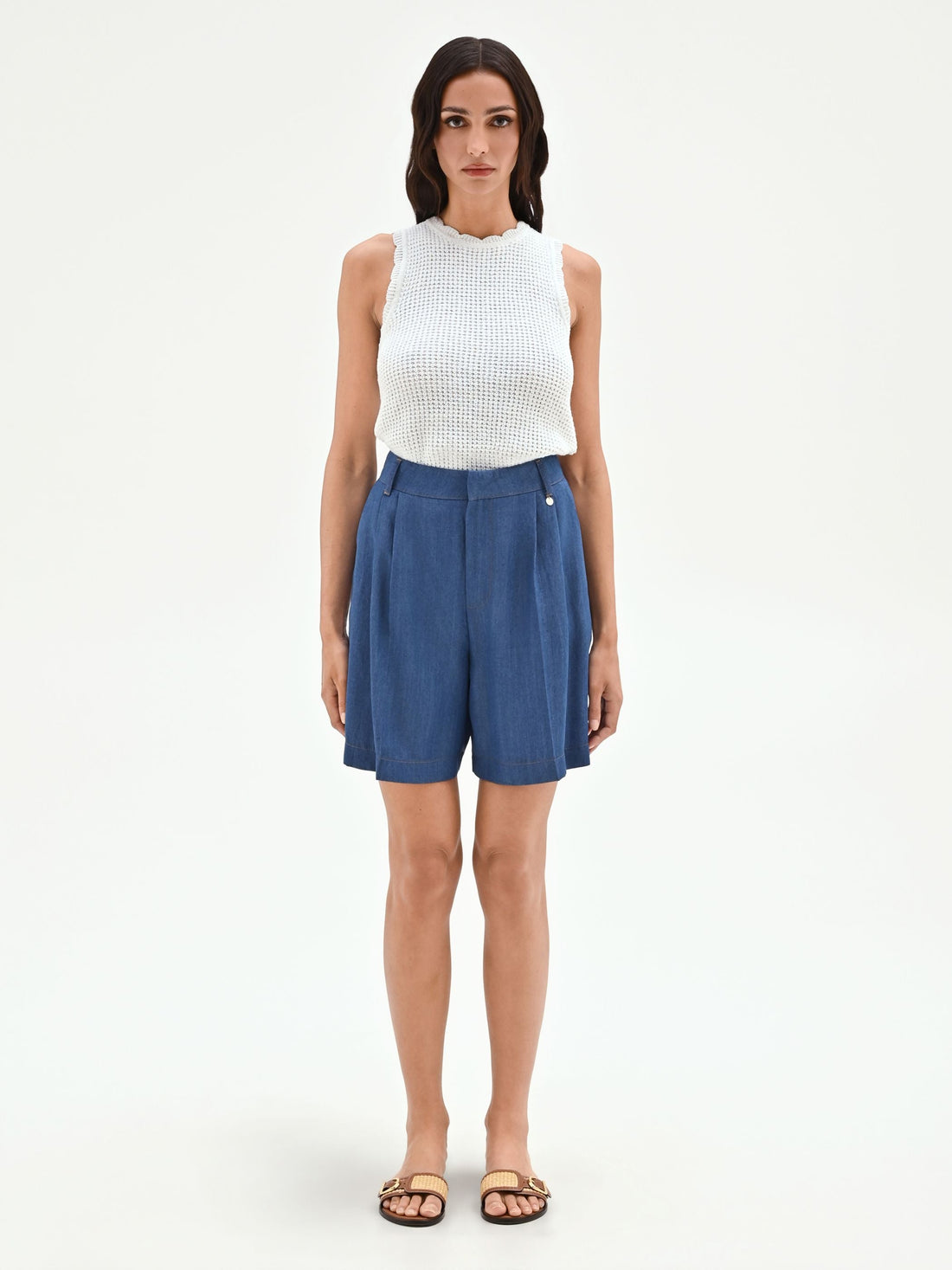 Bermuda in chambray con pinces