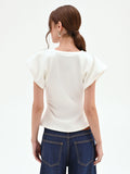 T-shirt panna bianco con maniche strutturate