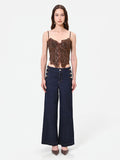 Top bustier cioccolato in pizzo floreale