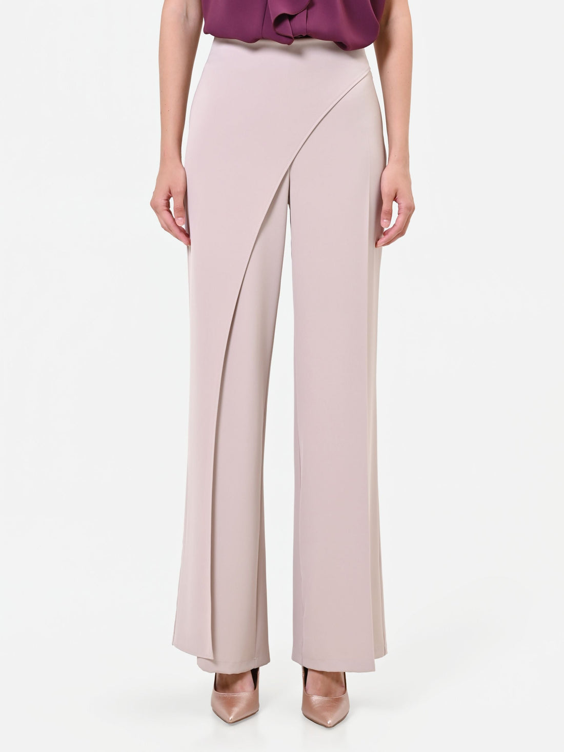Pantalone asimmetrico fluido tortora beige