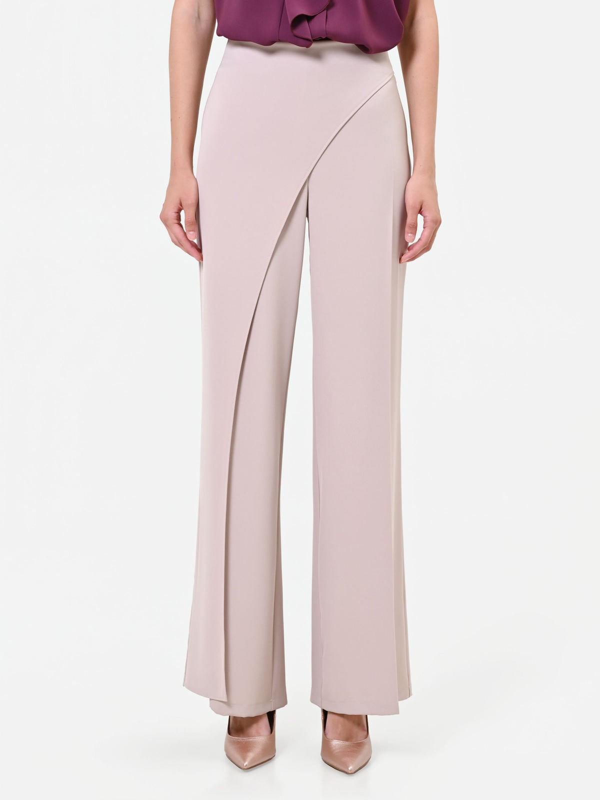 Pantalone asimmetrico fluido tortora beige