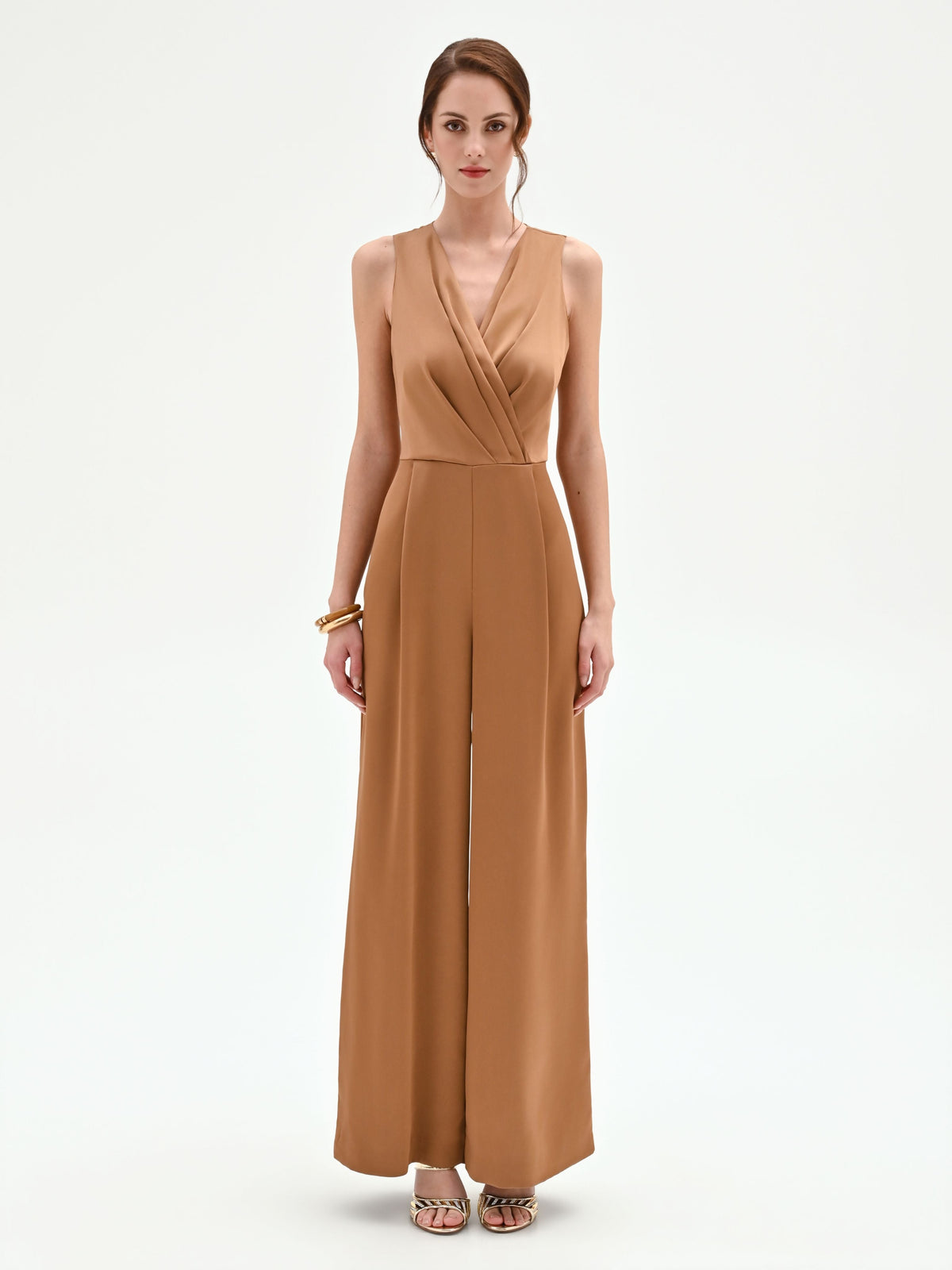 Tuta intera marrone bronzo con pantalone a palazzo