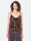 Top in paillettes moro marrone