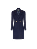 Cappotto blu navy doppiopetto con bottoni decorati misto lana