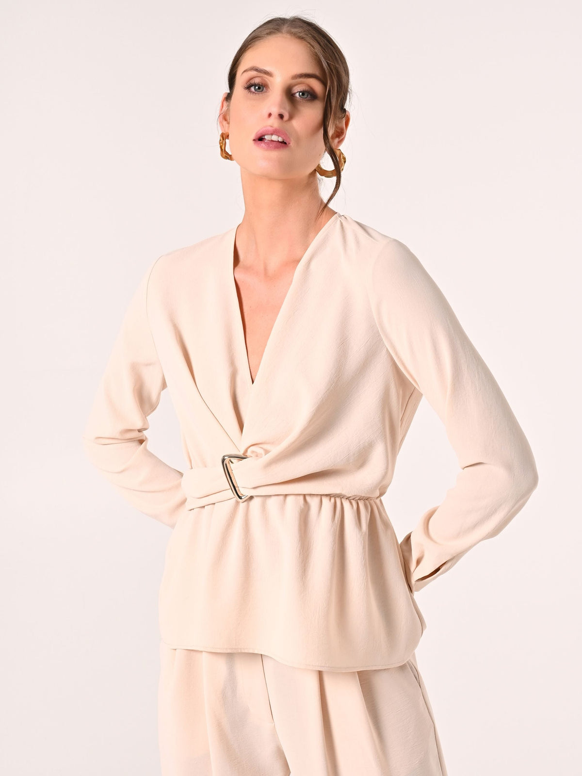 Blusa Beige effetto Goffrato