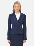 Giacca incrociata blu navy con fibbia in poliviscosa