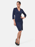 Abito tubino in misto viscosa blu navy con incrocio