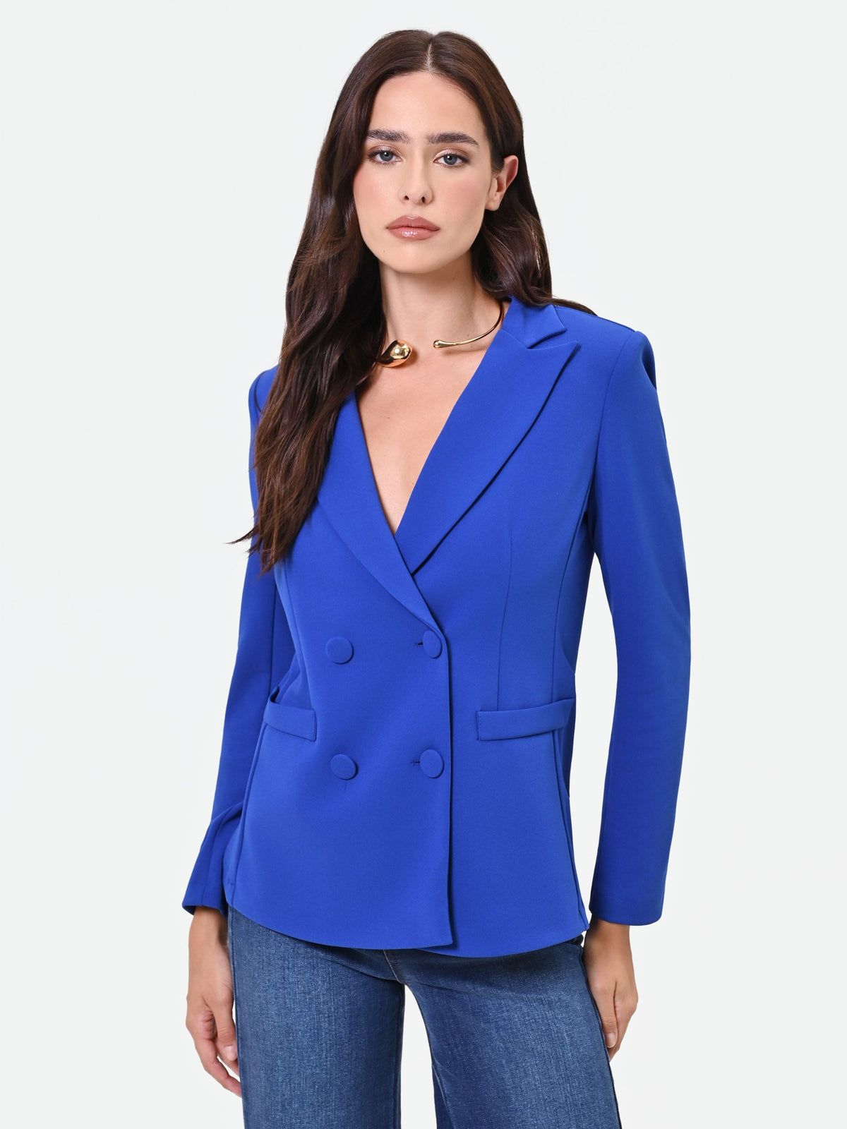 Giacca doppiopetto blu cina