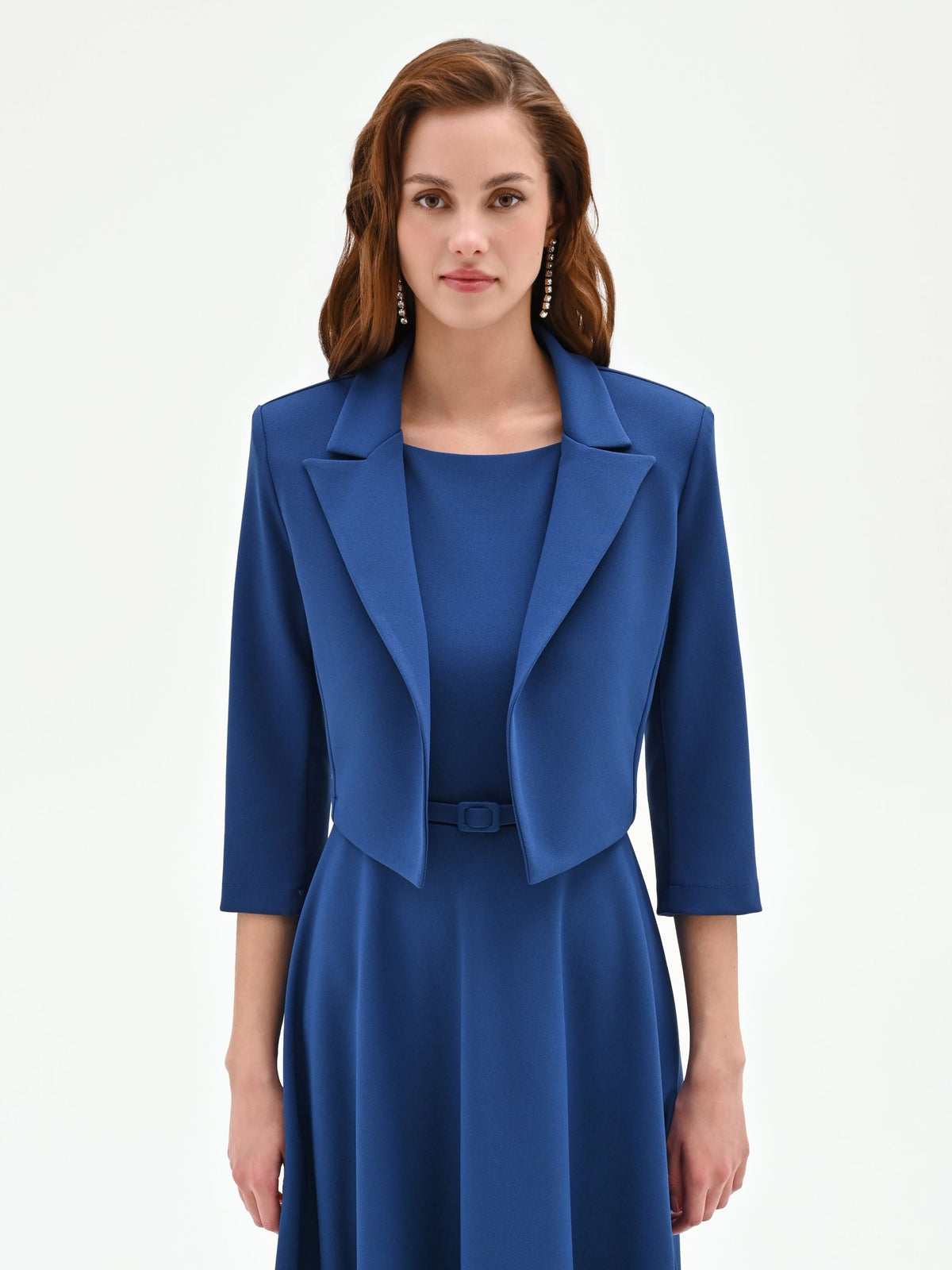 Giacca bolero blu brillante con maniche a tre quarti