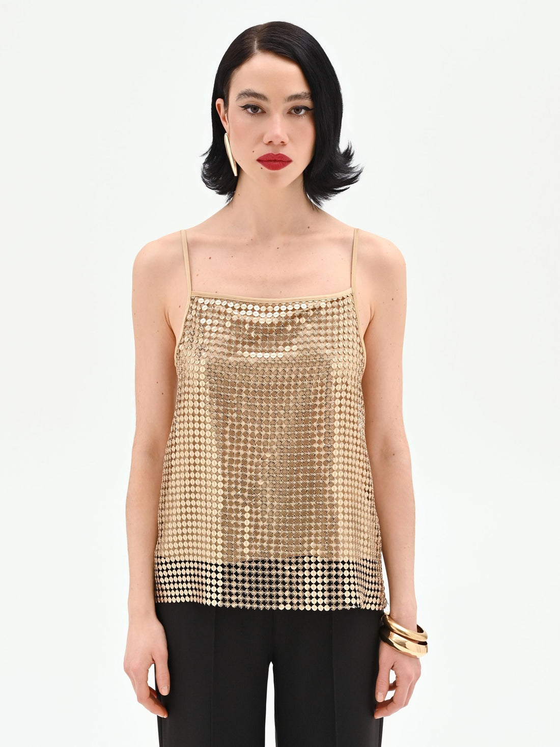 Top oro in maglia di paillettes