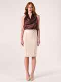 Gonna con Fibbia in Tessuto Tecnico Beige