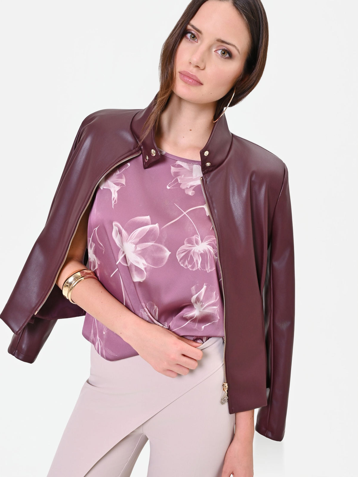 Blusa rosa antico con stampa floreale