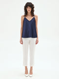 Top in raso blu navy con spalline sottili