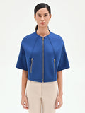 Capospalla cropped blu brillante con zip dorate