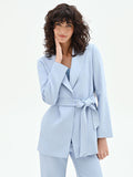 Giacca blazer cielo azzurro con cintura in vita