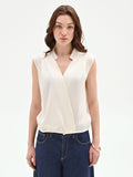 Top panna bianco in tweed stile gilet